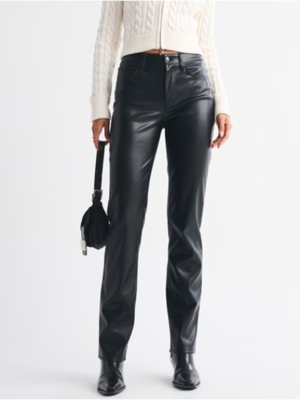 Abercombie the 90s straight ultra high rise vegan faux leather pants 10 long